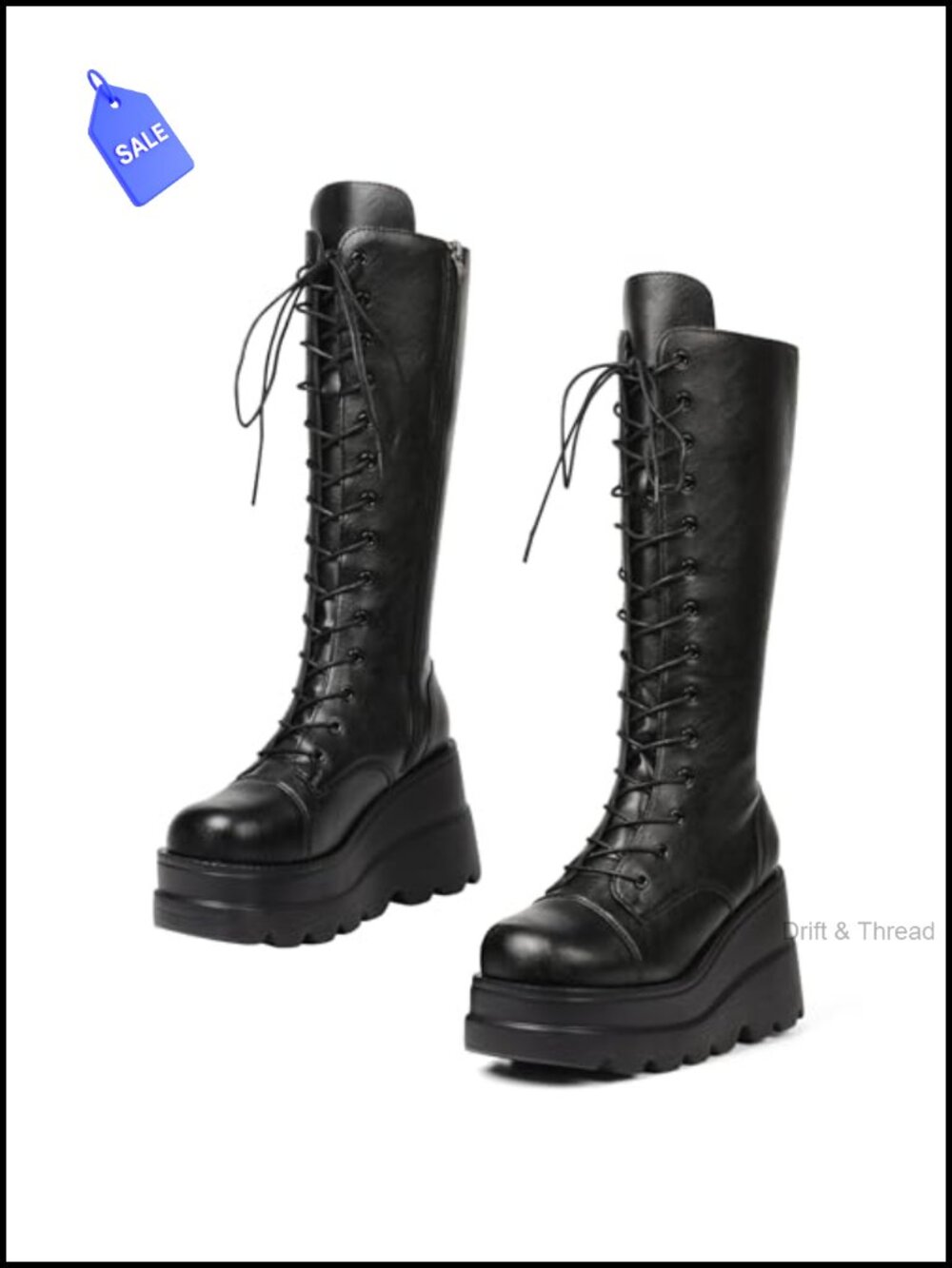 Goth Platform Combat Boots Faux Leather Chunky Wedge Boot